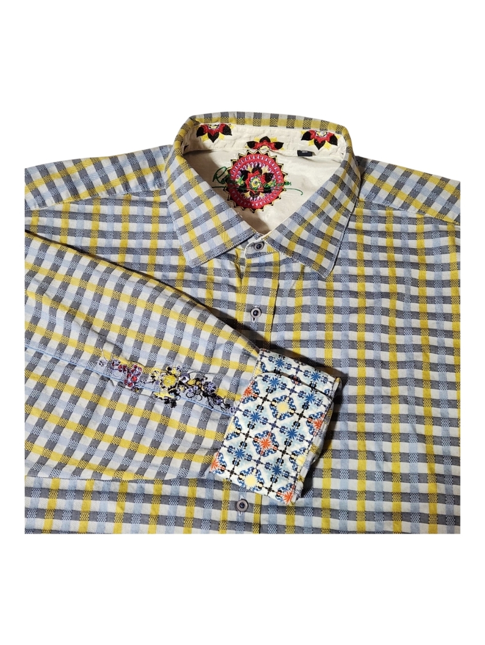 Robert Graham Mens Sz 3XL  Button Up Shirt Gingham Embroidered *Minor Flaws